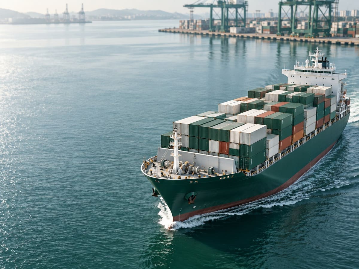 Buque portacontenedores navegando hacia el puerto